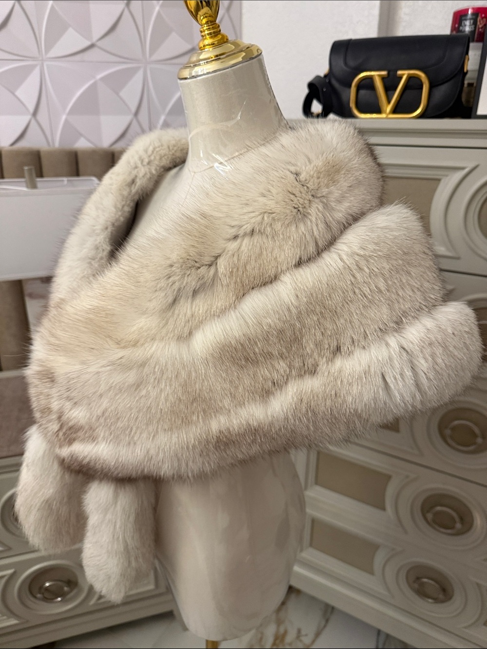 Saga fox fur stole wrap blue fox